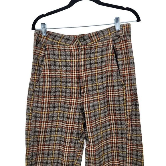 Free People Plaid Shape Up Trouser Pants UK 14 US 10 High Rise Wide Leg Academia - Picture 6 of 13